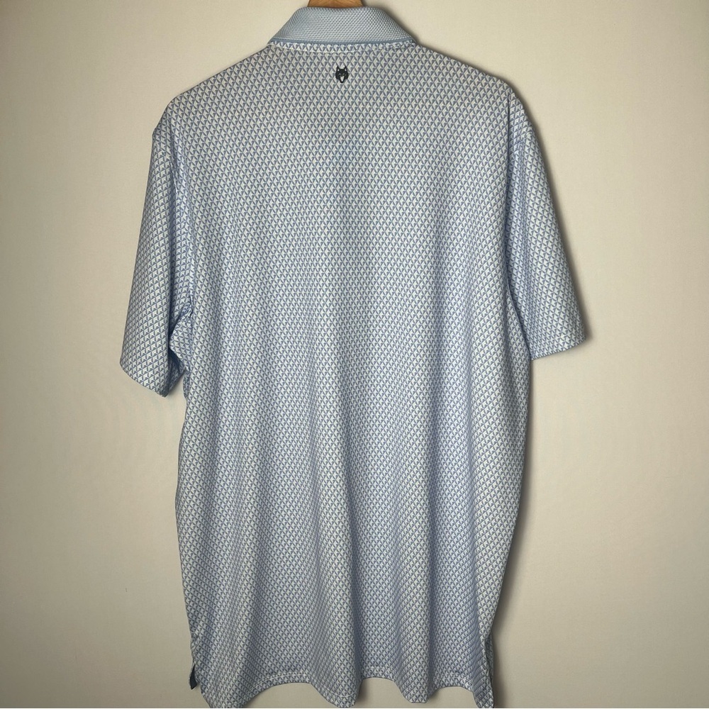 Greyson Performance Luxury Polo Shirt Men XL Blue White Geo Print Golf Stretch - Picture 5 of 9